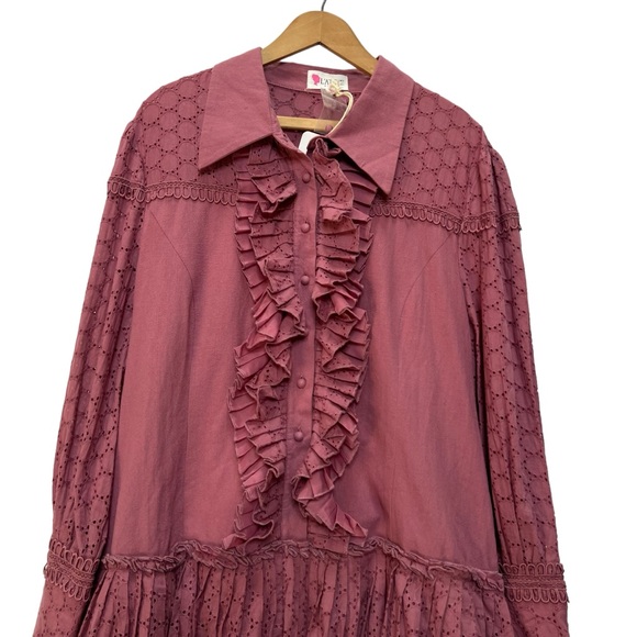 L'ATISTE LONG SLEEVE BUTTON UP COLLAR RUFFLE TIERED MINI DRESS SIZE 1X - Picture 6 of 13